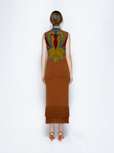 Paula Vitoria Caramel Café Jacquard Dress with Fringes