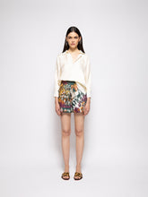 Paula Diane Vanilla Custard Silk Twill V-Neck Long-Sleeve