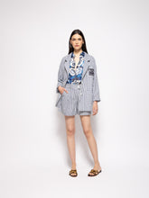 Paula Virgo Navy Hand-Woven Striped Wide-Leg Shorts