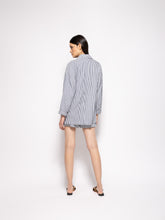 Paula Virgo Navy Hand-Woven Striped Wide-Leg Shorts