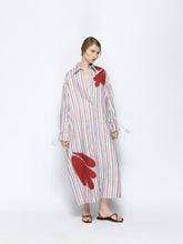 Paula Almandine Stripes Linen Dress with Embroideries
