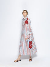 Paula Almandine Stripes Linen Dress with Embroideries