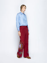 Paula Alice Red Dahlia Embroidered Wide-Leg Suede Pants