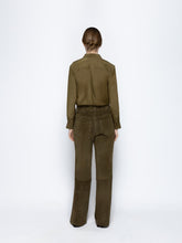 Paula Alice Fir Green Wide-Leg Suede Pants
