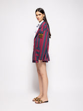 Paula Nymphaea Grape Hand-Woven Striped Blazer with Embroidery