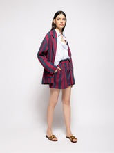 Paula Virgo Purple Hand-Woven Striped Wide-Leg Shorts