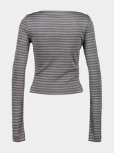 Miu Miu Slate Grey and White Striped Silk Jersey Top