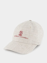 Brunello Cucinelli White Diagonal Baseball Cap with Embroidered Logo