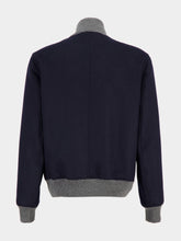 Brunello Cucinelli Navy Wool Jacket with Grey Knit Trim