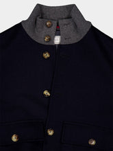 Brunello Cucinelli Navy Wool Jacket with Grey Knit Trim