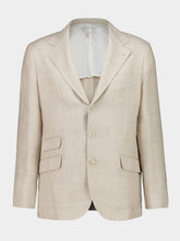 Brunello Cucinelli Beige Silk Linen and Wool Hopsack Deconstructed Cavallo Blazer