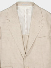 Brunello Cucinelli Beige Silk Linen and Wool Hopsack Deconstructed Cavallo Blazer