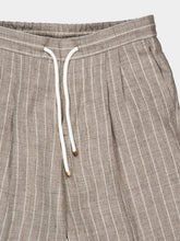 Brunello Cucinelli Brown Chalk Stripe Linen Drawstring Trousers