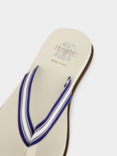 Brunello Cucinelli Navy Blue Striped Pool Slides