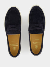 Brunello Cucinelli Blue Washed Suede Loafer Sneakers