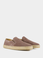 Brunello Cucinelli Taupe Washed Suede Slip-Ons with Rope Detail