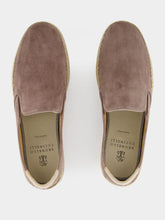 Brunello Cucinelli Taupe Washed Suede Slip-Ons with Rope Detail