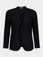 Boglioli Navy Blue Linen Notch-Lapel Jacket
