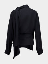 Paula Narcissus Black Wrap Top with Collar Tie