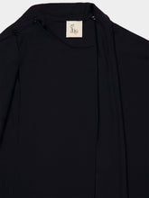 Paula Narcissus Black Wrap Top with Collar Tie