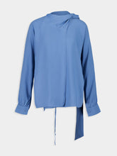 Paula Narcissus Dutch Blue Wrap Top with Collar Tie