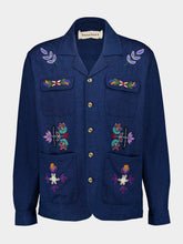 Baziszt Navy Blue Neon Hand-Embroidered Shirt