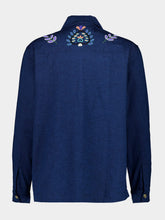 Baziszt Navy Blue Neon Hand-Embroidered Shirt