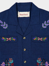 Baziszt Navy Blue Neon Hand-Embroidered Shirt