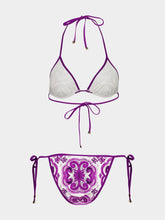 Dolce & Gabbana Purple Majolica Print Triangle Bikini