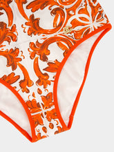 Dolce & Gabbana Orange Majolica Print One-Piece Swimsuit
