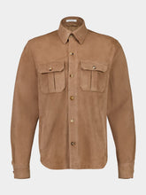 Boglioli Brown Leather Button-Up Overshirt Jacket