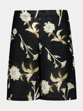 Off-White Black Linen Shorts with Floral Print