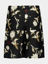 Off-White Black Linen Shorts with Floral Print