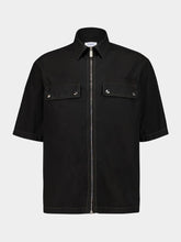 Black Short-Sleeve Arrow Zip Cotton Shirt