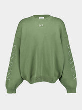 Off-White Green Embroidered-Logo Knitted Jumper