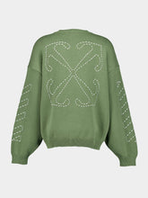 Off-White Green Embroidered-Logo Knitted Jumper