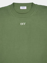 Off-White Green Embroidered-Logo Knitted Jumper