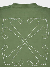 Off-White Green Embroidered-Logo Knitted Jumper