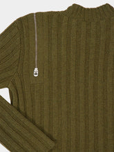 Off-White Beech Brown White Ribbed Wool Jumper with Side Zips