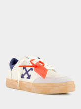 Off-White Beige and Blue Vulcanized Low-Top Sneakers