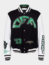Off-White Black Crocodile Wool and Leather Varsity Jacket