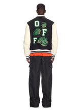 Off-White Black Crocodile Wool and Leather Varsity Jacket