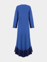 Paula Onyx Estate Blue Chenille Embroidered Dress with Fringes