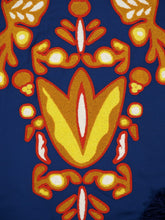 Paula Onyx Estate Blue Chenille Embroidered Dress with Fringes