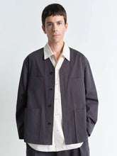 Lemaire Charcoal Collarless Cotton Twill Overshirt