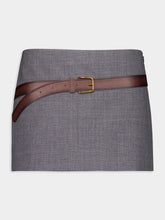 Prada Slate Grey Technical Wool Miniskirt with Printed Belt