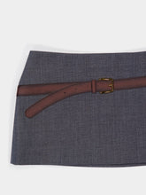Prada Slate Grey Technical Wool Miniskirt with Printed Belt