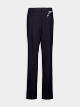 Prada Navy Old-Wash Gabardine Pants with Brooch