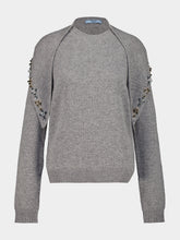 Prada Grey Cashmere Embellished Crewneck Sweater