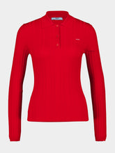 Prada Red Ribbed Cotton Knit Long-Sleeve Polo